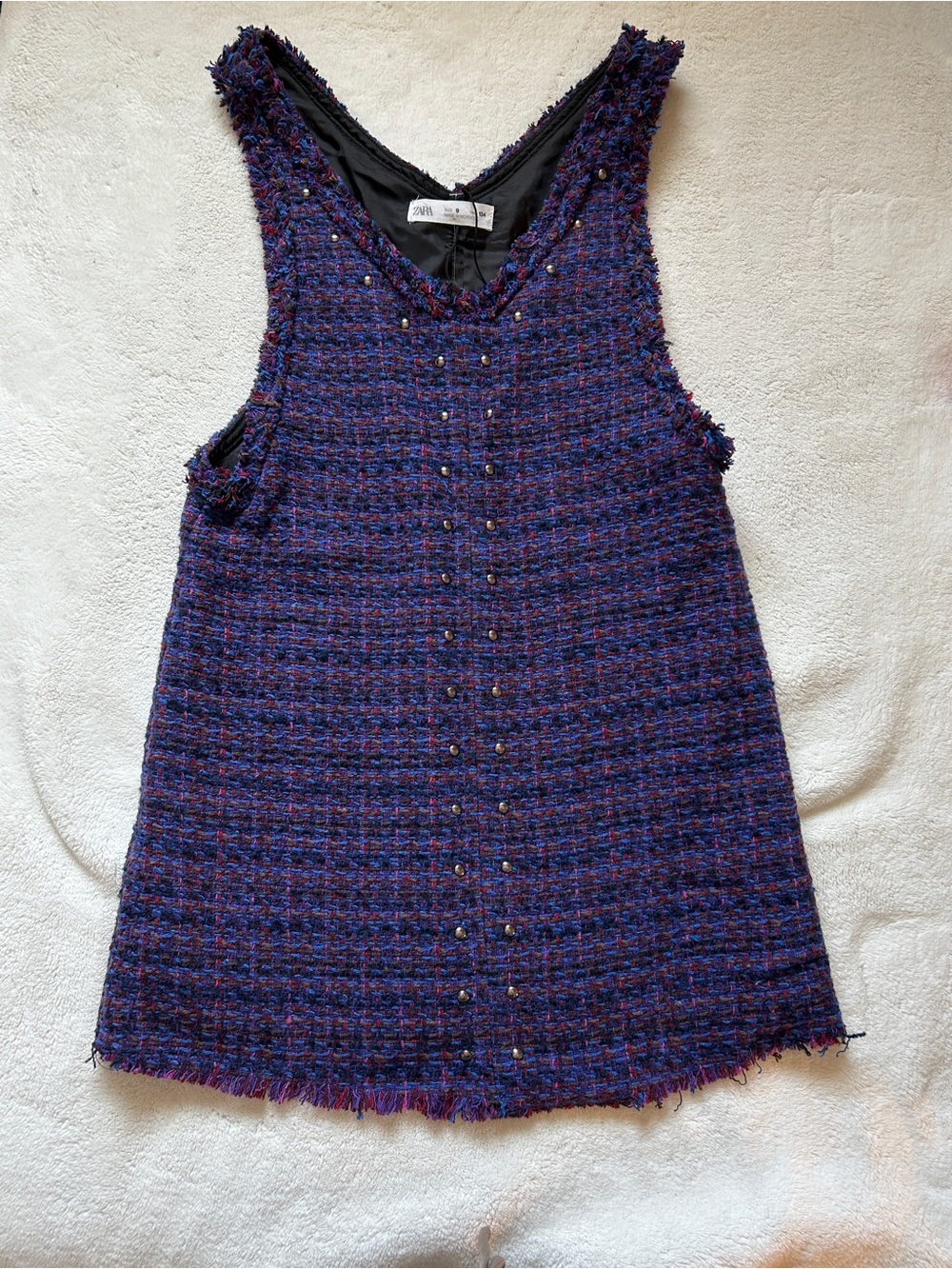 Zara Navy & Purple Tweed Button-Front Jumper Dress
